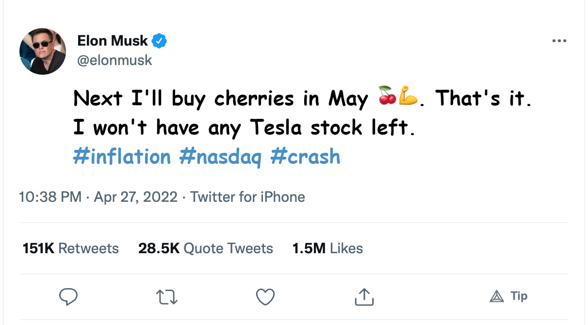 🤔 Elon Musk to buy cherries 🍒  in May?!