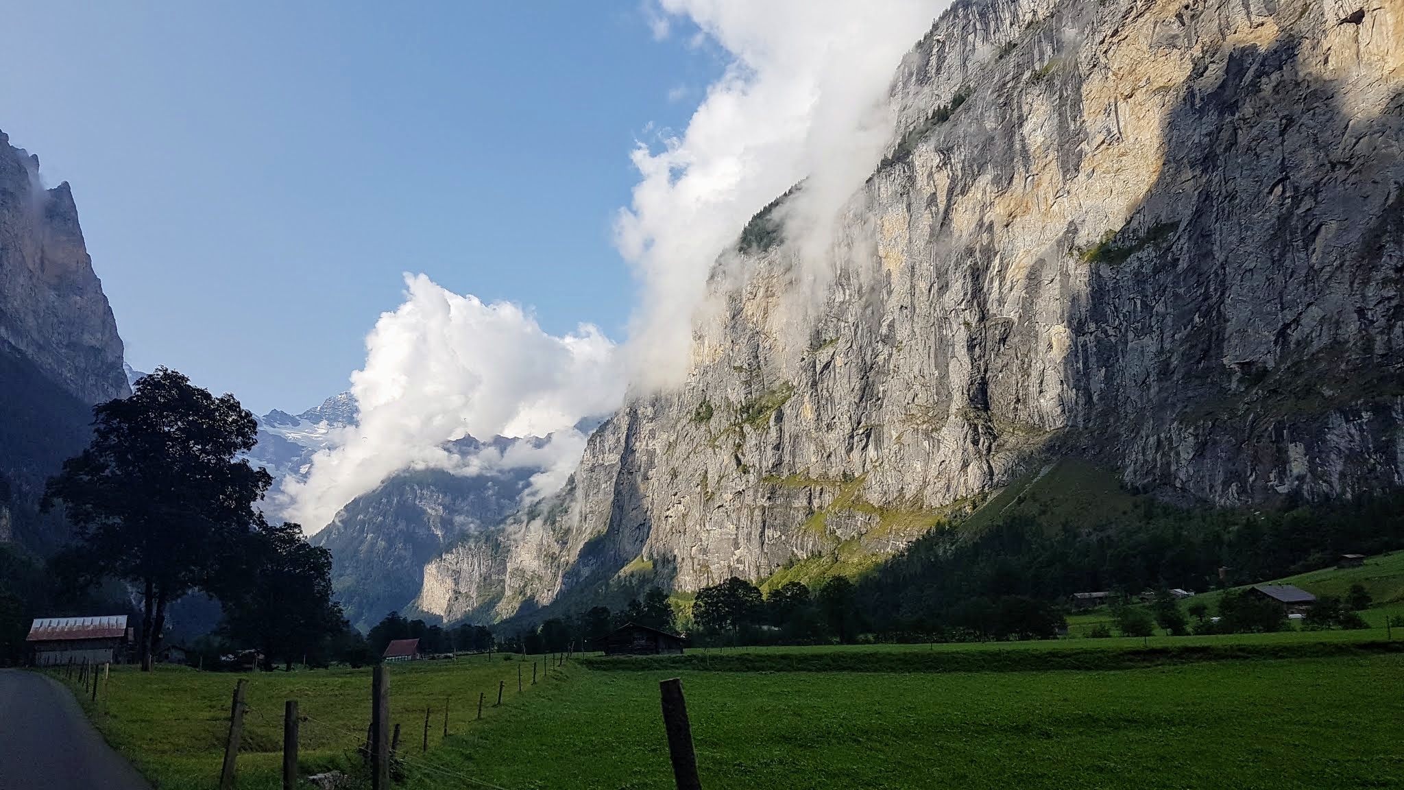 We drive through the Lauterbrunnen cascade valley to reach Stechelberg...